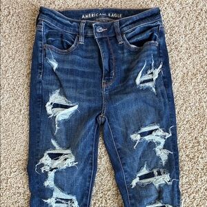 American Eagle Outfitters Women's Dark Blue Distressed Skinny Jeggings